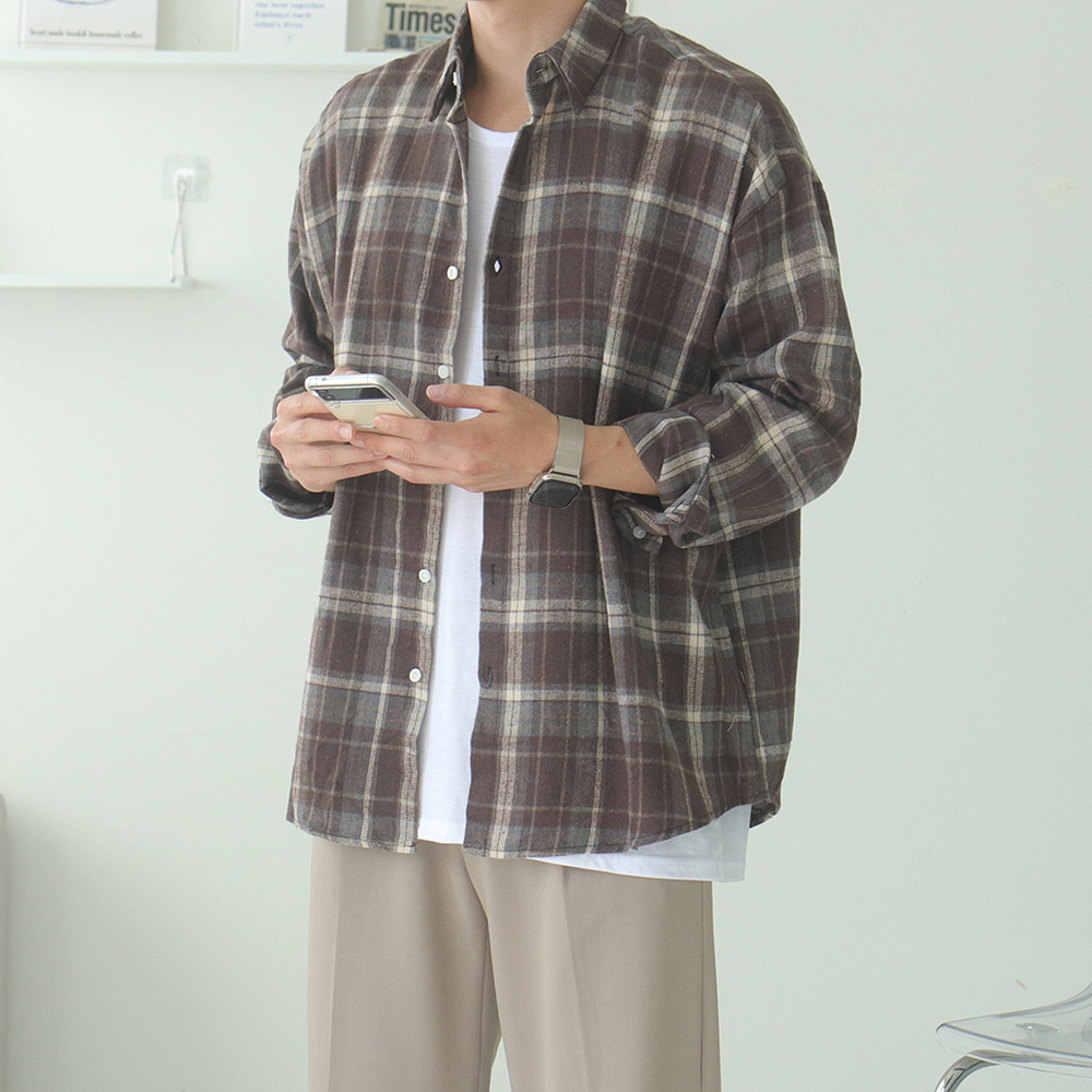 1+1 남자셔츠 오버핏 남방 남성체크셔츠 - 상세 이미지 2