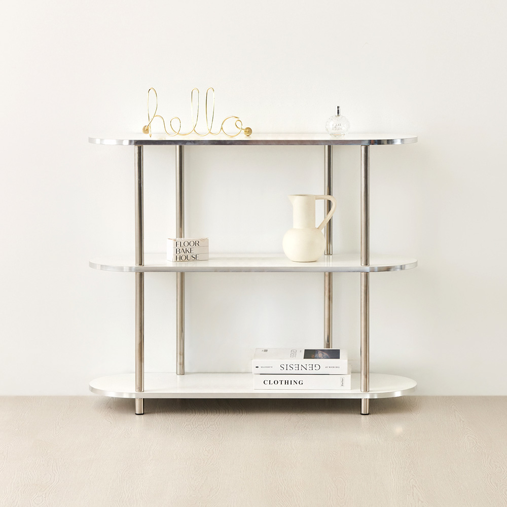 이노센트 블링 미드센츄리 모듈형 조립식 수납 선반장 1000, 3단, 화이트+스틸