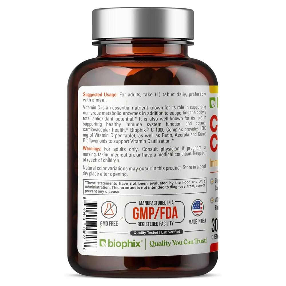 BIOPHIX 비타민C 1000mg 칼슘 아세로라파우더 바이오플라보노이드 함유 30타블렛 - 상세 이미지 3