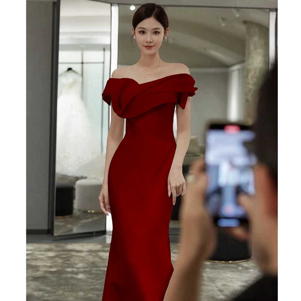머메이드 오프숄더 실크 드레스 피로연 셀프웨딩 촬영 이미지 6