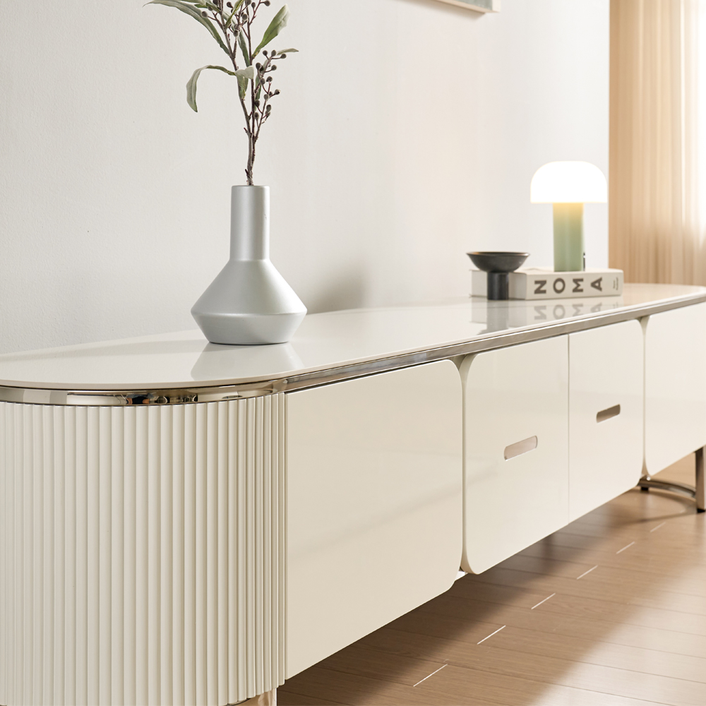 [방문설치] 메이벨 세라믹 스테인레스 거실장 TV다이 TV장 2100x400x480mm, 화이트실버