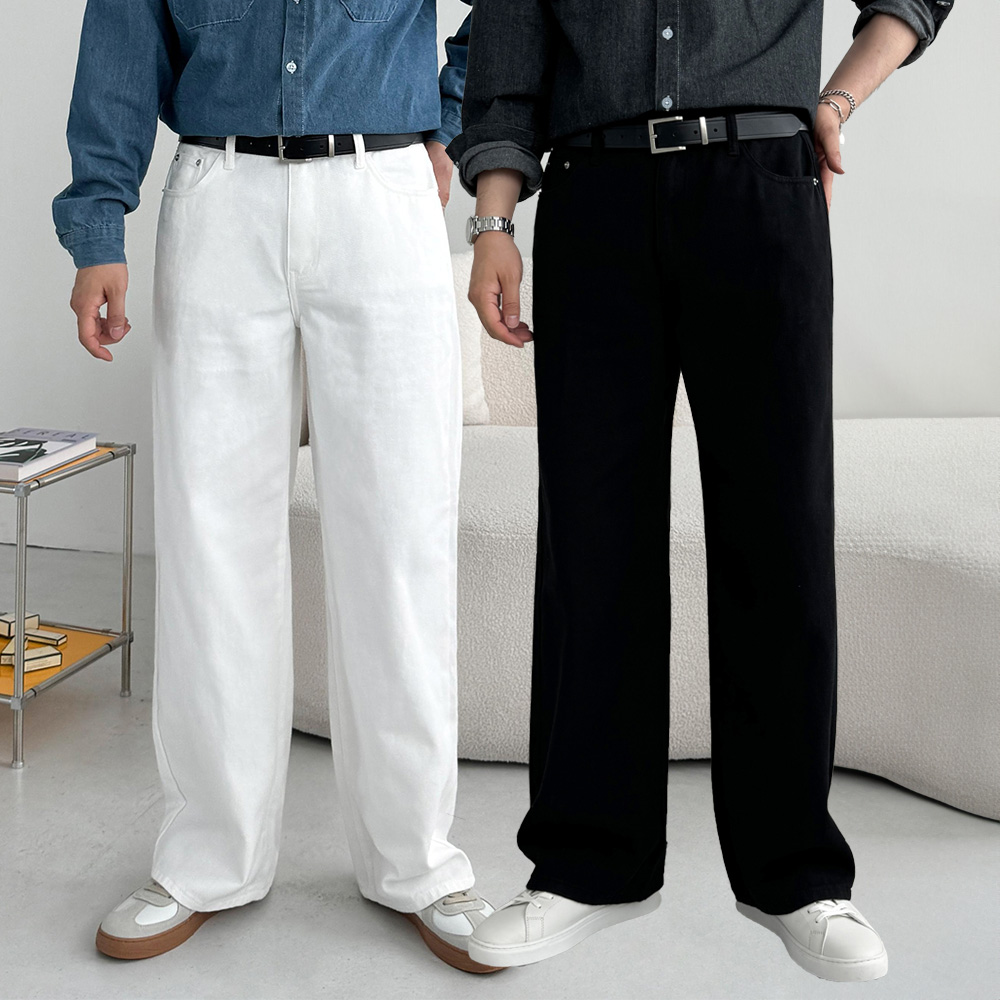 1+1 남자화이트진 남자세미와이드청바지 - 상품 이미지