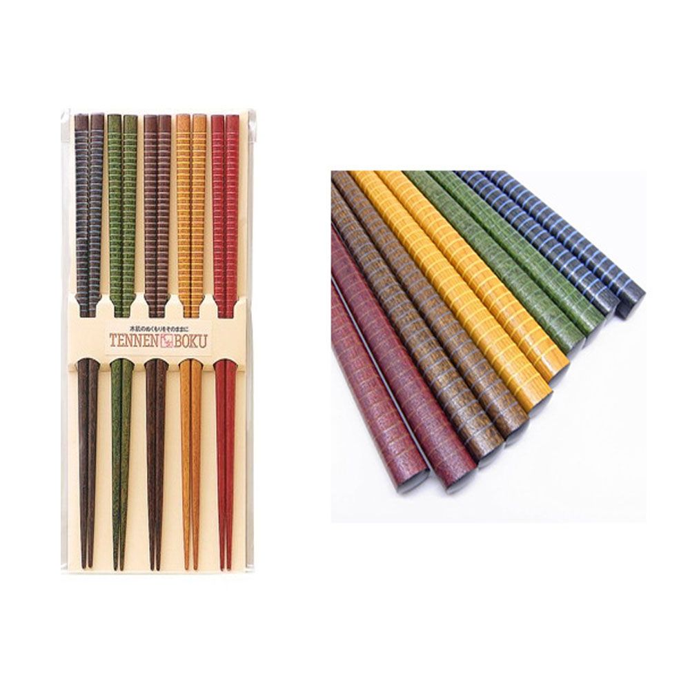 이시다 일본 고급 나무 원목젓가락 5쌍 세트 일식 중식 스시 튀김 젓가락 스트라이프패턴