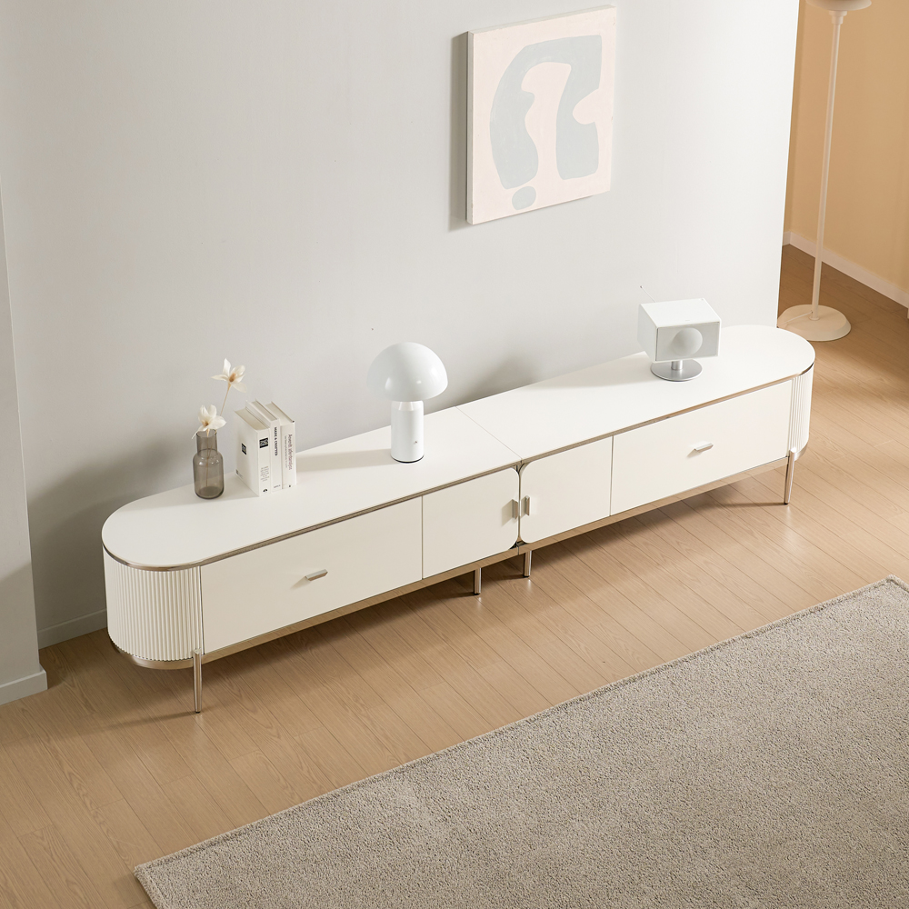 [방문설치] 에블린 세라믹 스테인레스 거실장 TV다이 TV장 2600x395x510mm, 화이트실버
