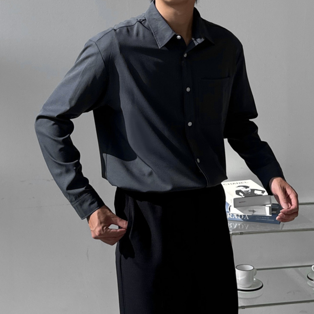 1+1 남자 수오 봄 가을 오버핏 고밀도 링클프리 셔츠 남방 상품 이미지