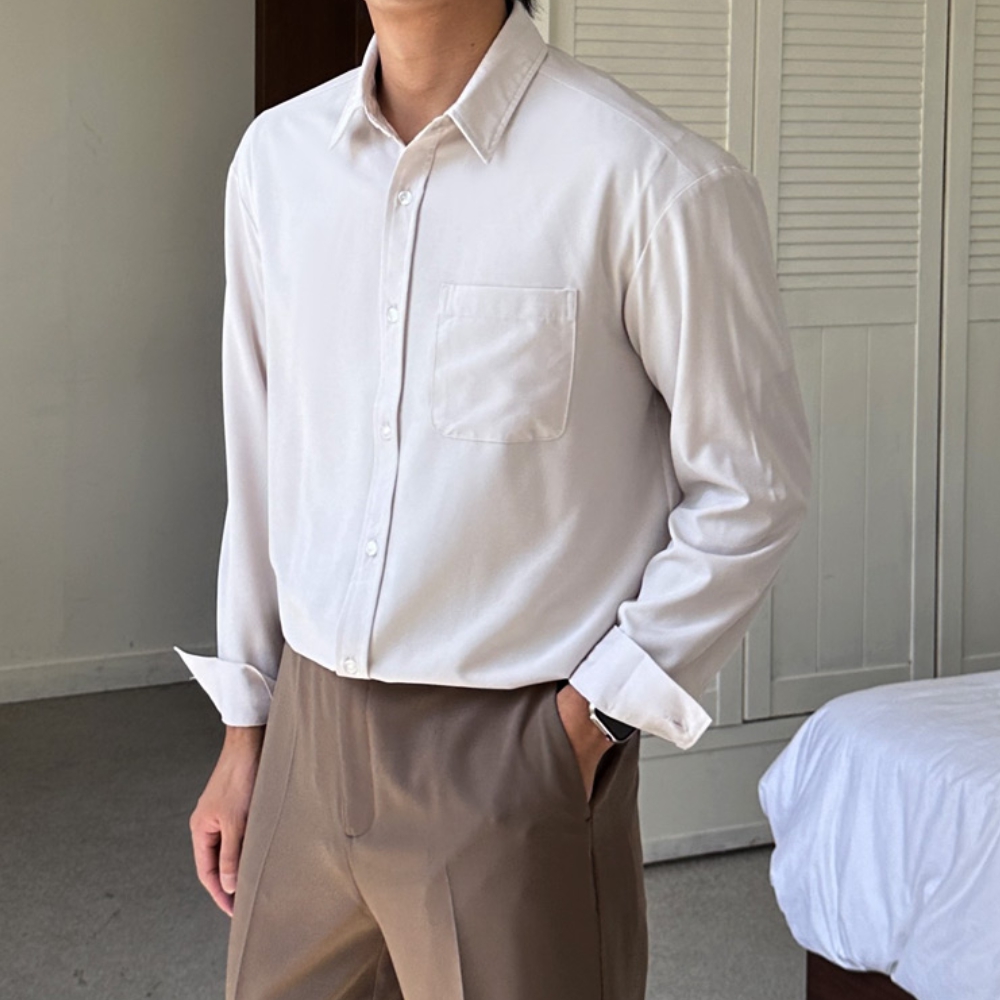 1+1 남자 수오 봄 가을 오버핏 고밀도 링클프리 셔츠 남방 이미지 8