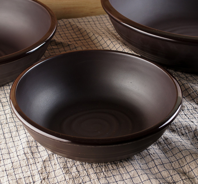 브라운 토기 멜라민 그릇 수제비 접시 식당용 대야형 칼국수 볼 10인치 - 메인 이미지