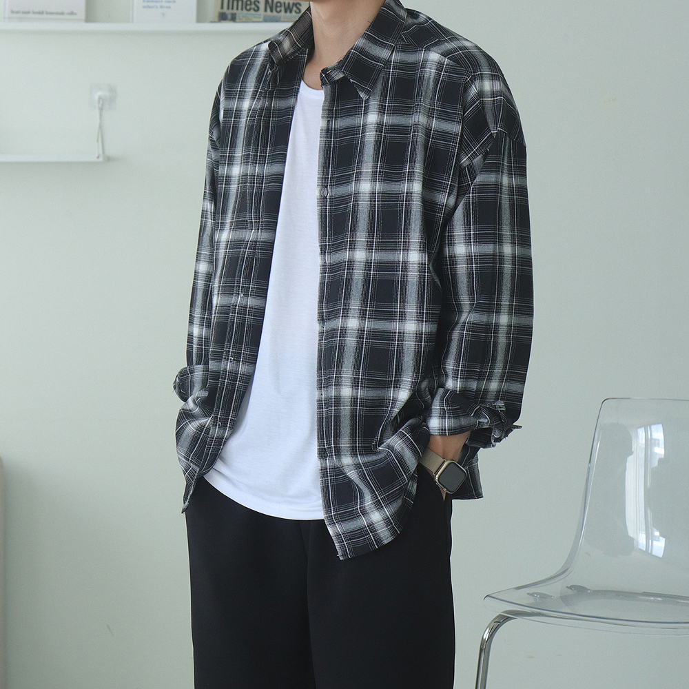 남자셔츠 오버핏 타탄체크 커플 남방 남자체크셔츠 - 상세 이미지 4