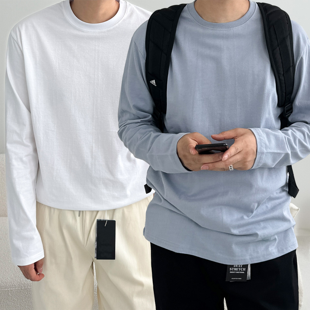 남자얇은긴팔티 남자쭉티 흰색면티 - 상세 이미지 2