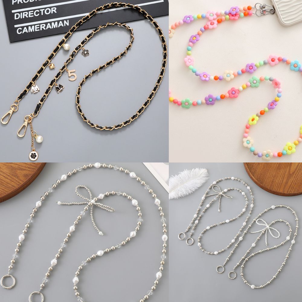 비즈 체인 진주 핸드폰 스트랩 줄 핸드폰 목걸이 도난방지 크로스 넥 스트랩 숄더 바디