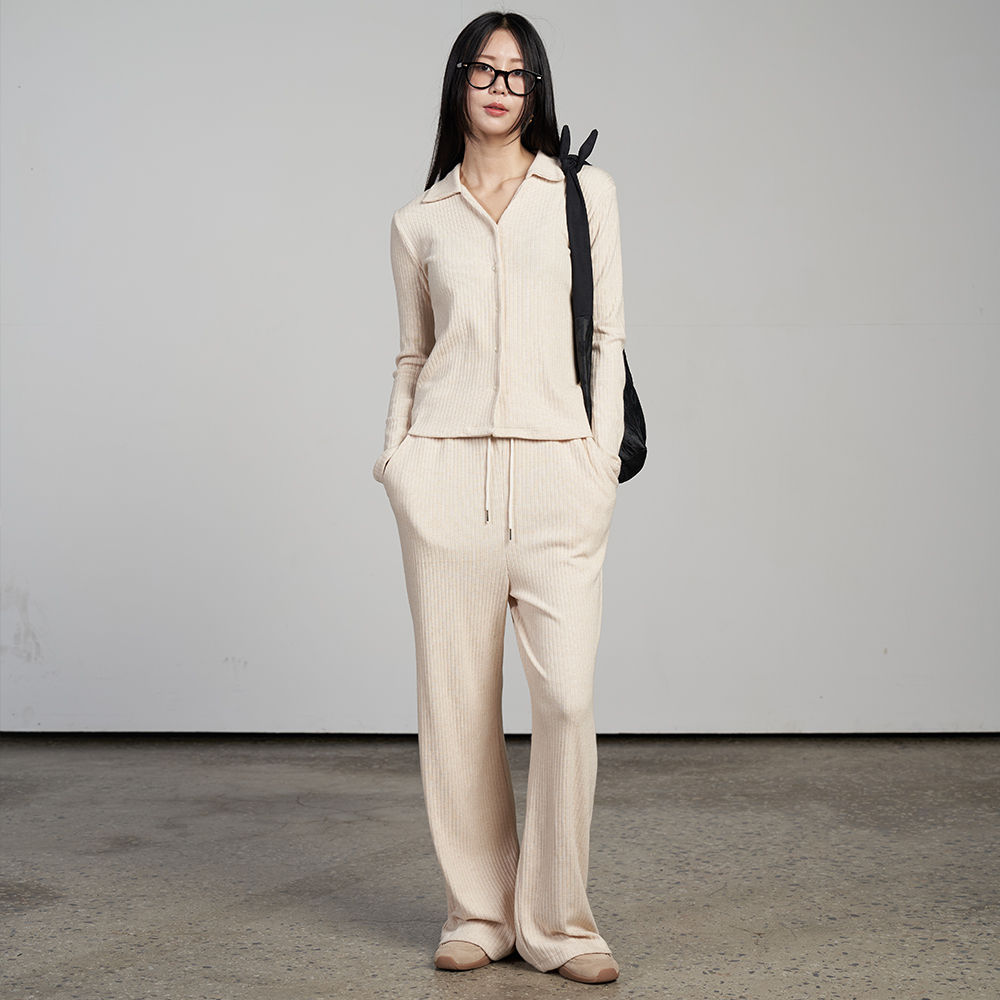 320쇼룸 골지 밴딩 와이드 팬츠 베이지 - 상세 이미지 3