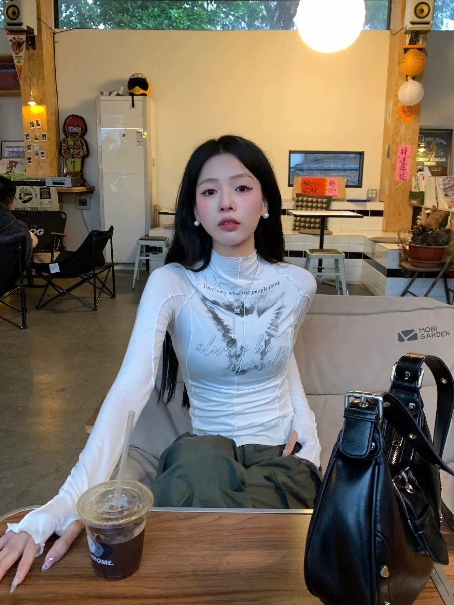 아이브 장원영 티셔츠 긴팔 공항패션 y2k 슬림핏 의상 옷 패션 - 상세 이미지 2
