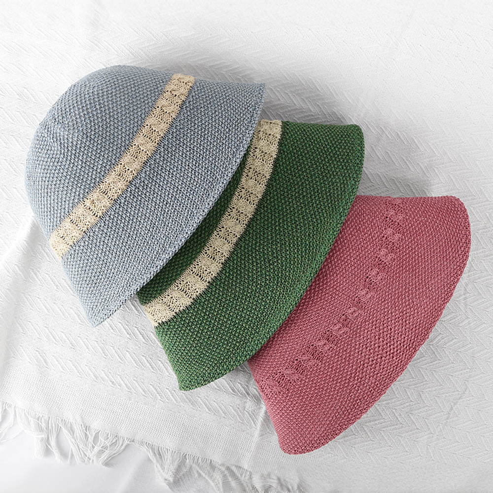 국내제작 시원한 여름 턱 끈 벙거지모자 뜨개 니트 지사모자 여성 버킷햇