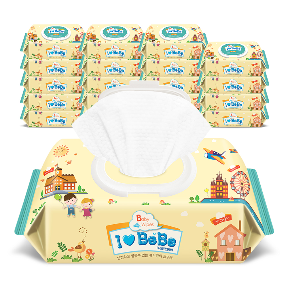 아이러브베베 시그니앙 오로즈 아기물티슈 캡형 20팩 77매 75g 고평량 도톰한 엠보