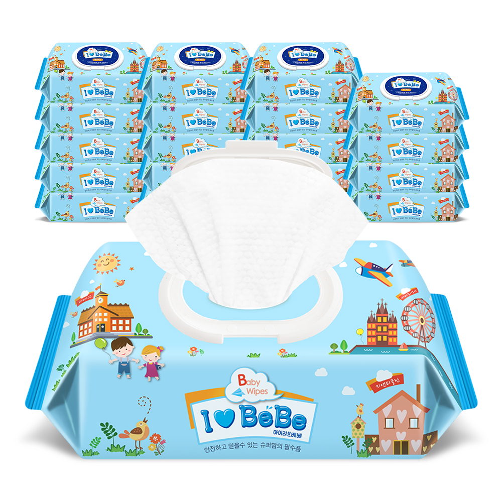 아이러브베베 시그니앙 오로즈 아기물티슈 캡형 20팩 77매 75g 고평량 도톰한 엠보