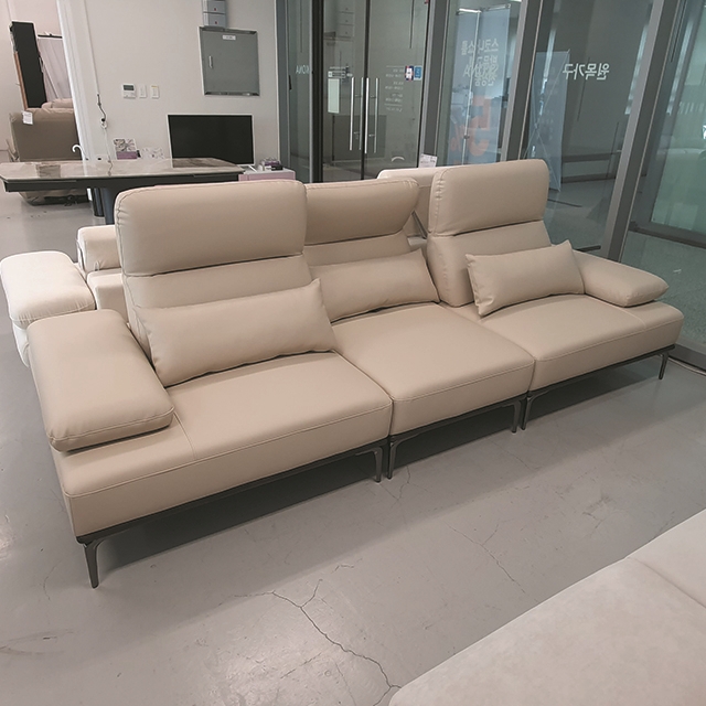 스코나 브로드 실리콘레더 애쉬원목 가죽 스윙 소파 스툴미포함, 라이트베이지, 4인용