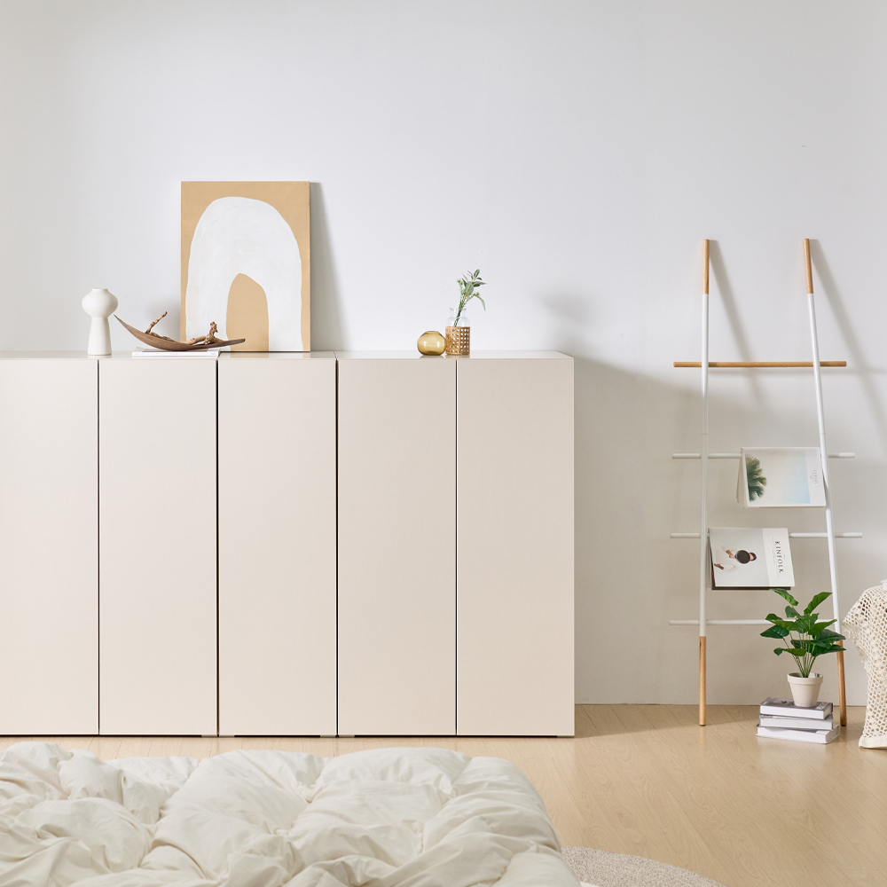 [와이드형] 조아 수납장 모듈 다용도 거실 베란다 (더 높은/일반형 800), 3단, 크림화이트