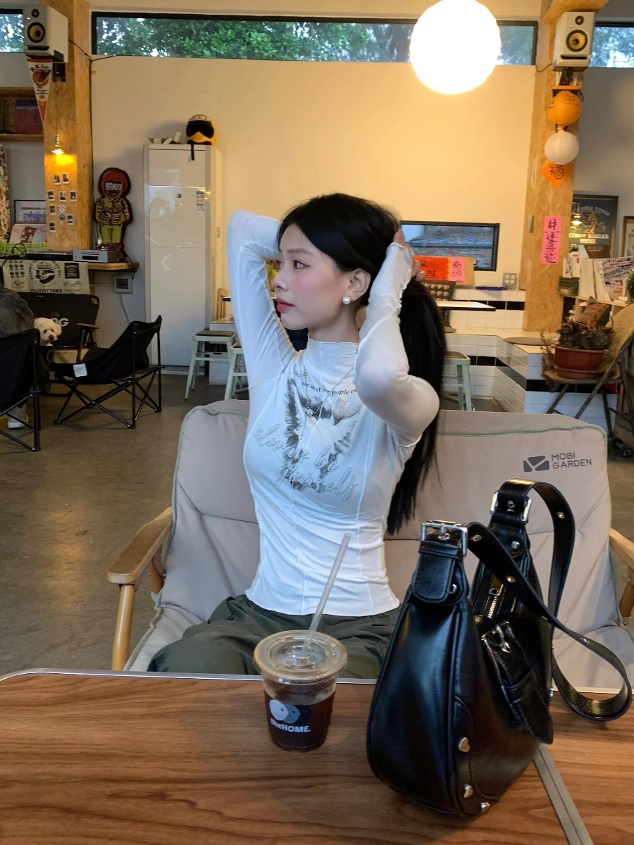 아이브 장원영 티셔츠 긴팔 공항패션 y2k 슬림핏 의상 옷 패션 - 상세 이미지 3