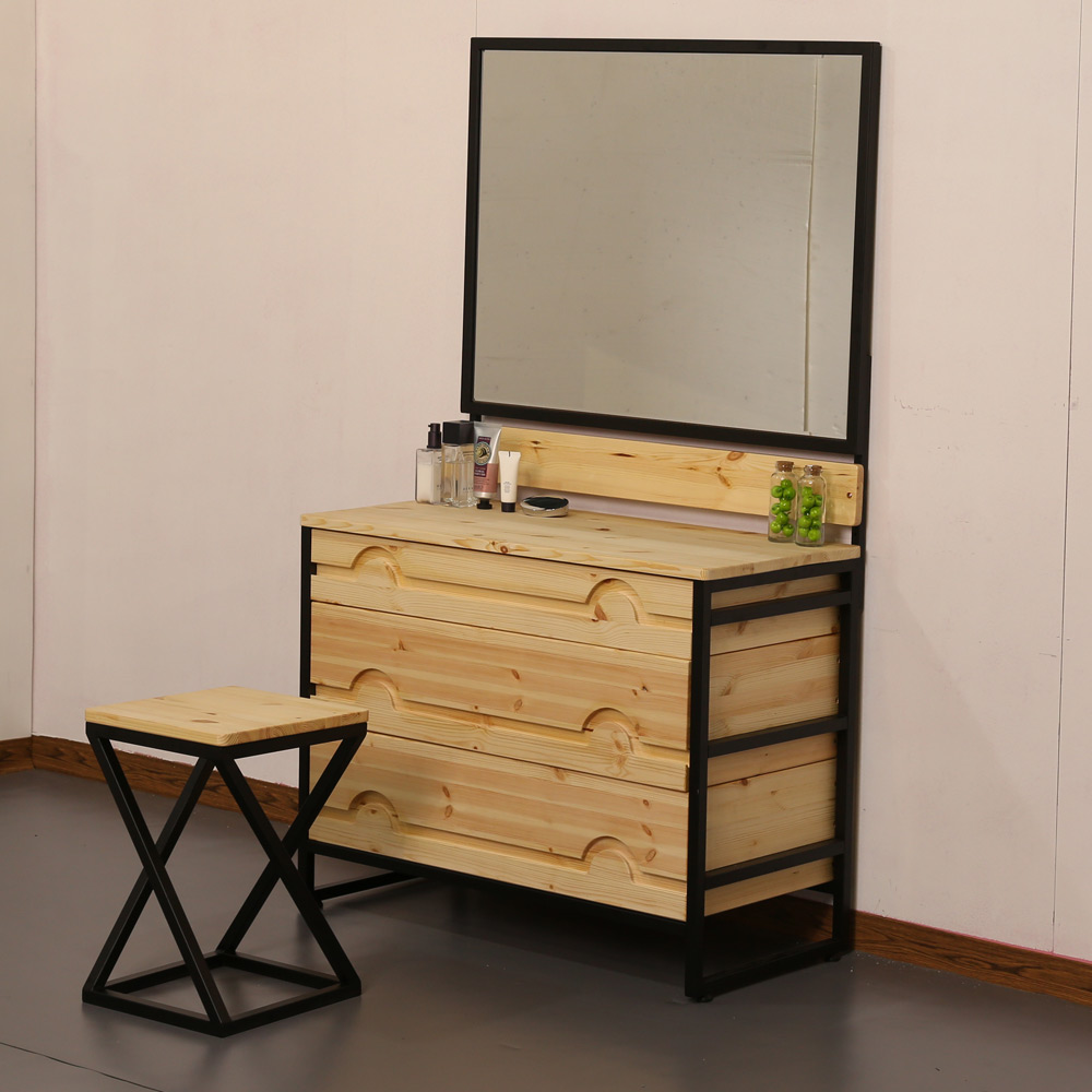 D506 레드파인 원목 엔틱 철제 3단850 서랍장 - 상품 이미지