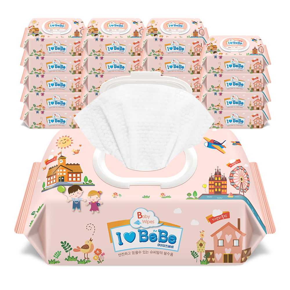 아이러브베베 시그니앙 오로즈 아기물티슈 캡형 20팩 77매 75g 고평량 도톰한 엠보