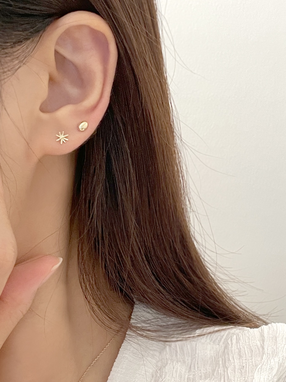 14k 샤이닝 피어싱 - 데일리 심플 별 레이어드 골드 피어싱귀걸이 - 상세 이미지 3
