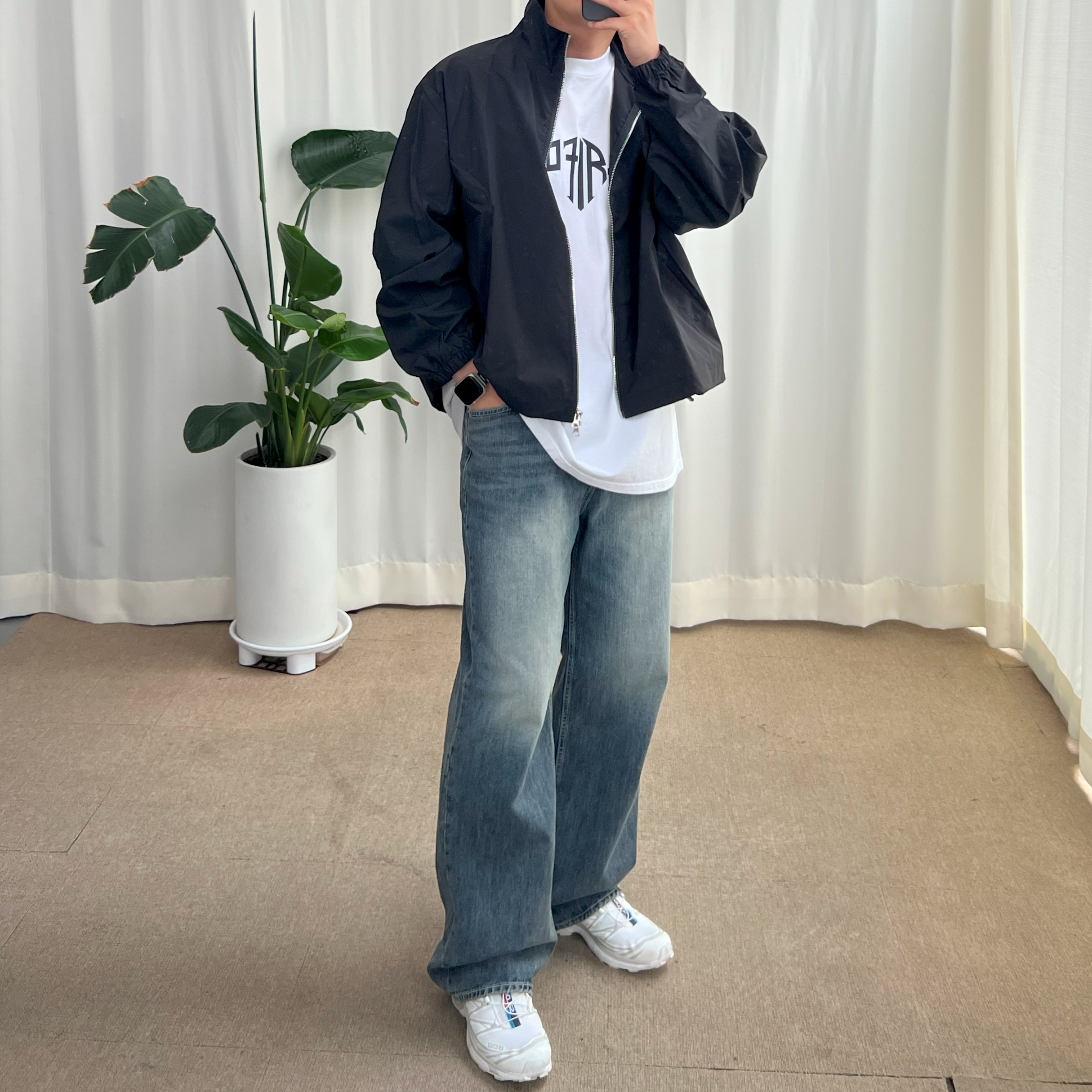 봄 가을 바스락 남자 오버핏 스트링 바람막이 이미지 8