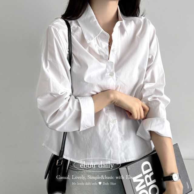 시그니처 베이직 긴팔 세미크롭 셔츠 남방 키작녀