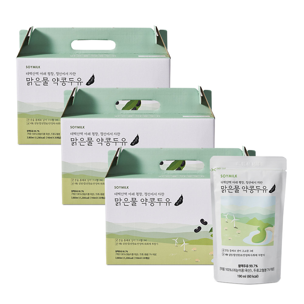 굿스푼 맑은물 약콩두유 국산콩 저칼로리 무가당 무첨가 칼슘두유 190ml 60팩 3박스