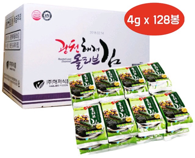 광천해저 광천올리브김 4g 128개 1박스 파래김 재래 들기름 녹차  식당식자재용 도매가 - 상품 이미지