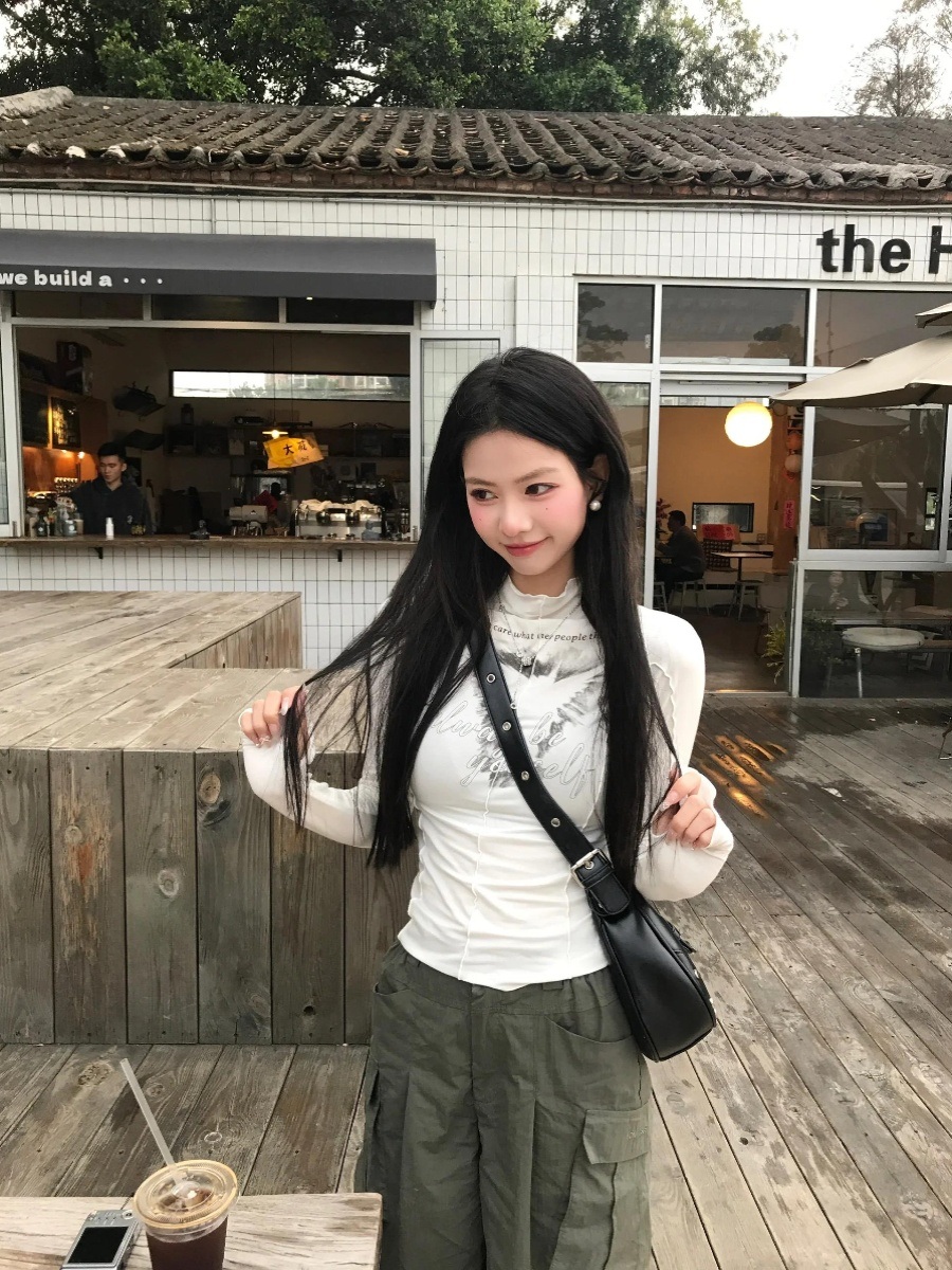 아이브 장원영 티셔츠 긴팔 공항패션 y2k 슬림핏 의상 옷 패션 - 상세 이미지 5