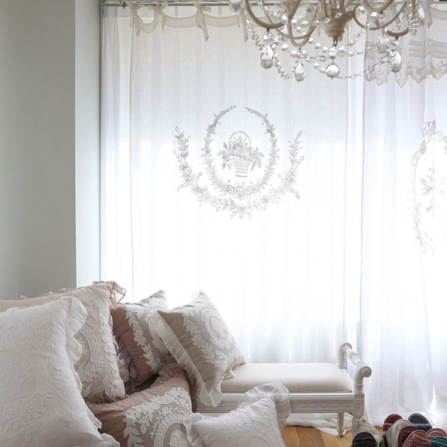 메종드파리 프렌치 자수커튼 플라워바스켓 (핑크)