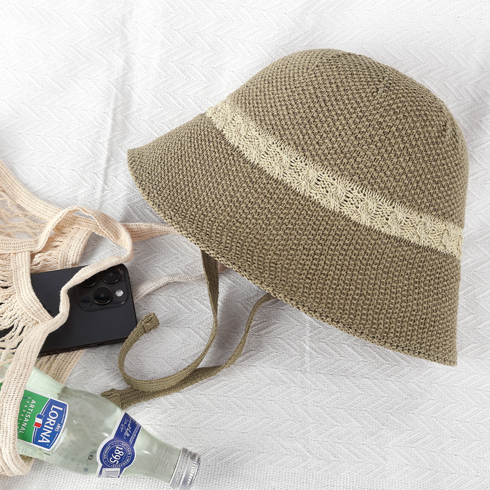 국내제작 시원한 여름 턱 끈 벙거지모자 뜨개 니트 지사모자 여성 버킷햇