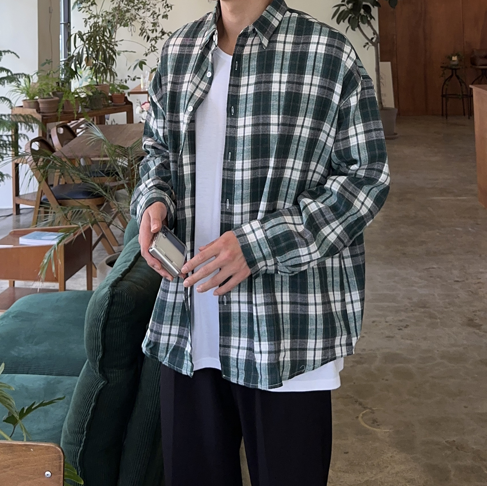 남자 셔츠 오버핏 구김없는 커플 남방 남자체크셔츠