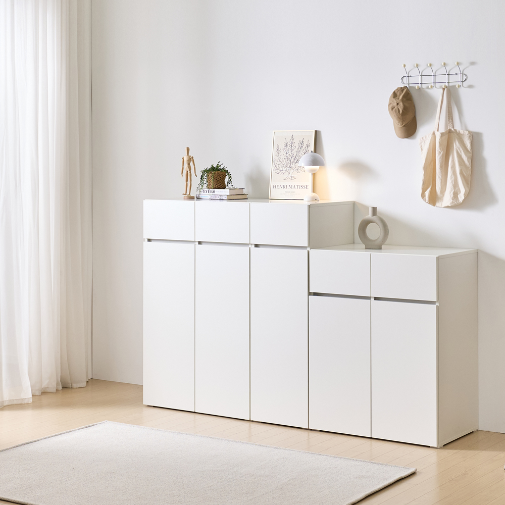 [와이드형] 조아 수납장 모듈 다용도 거실 베란다 (높은/서랍형 800), 3단, 화이트