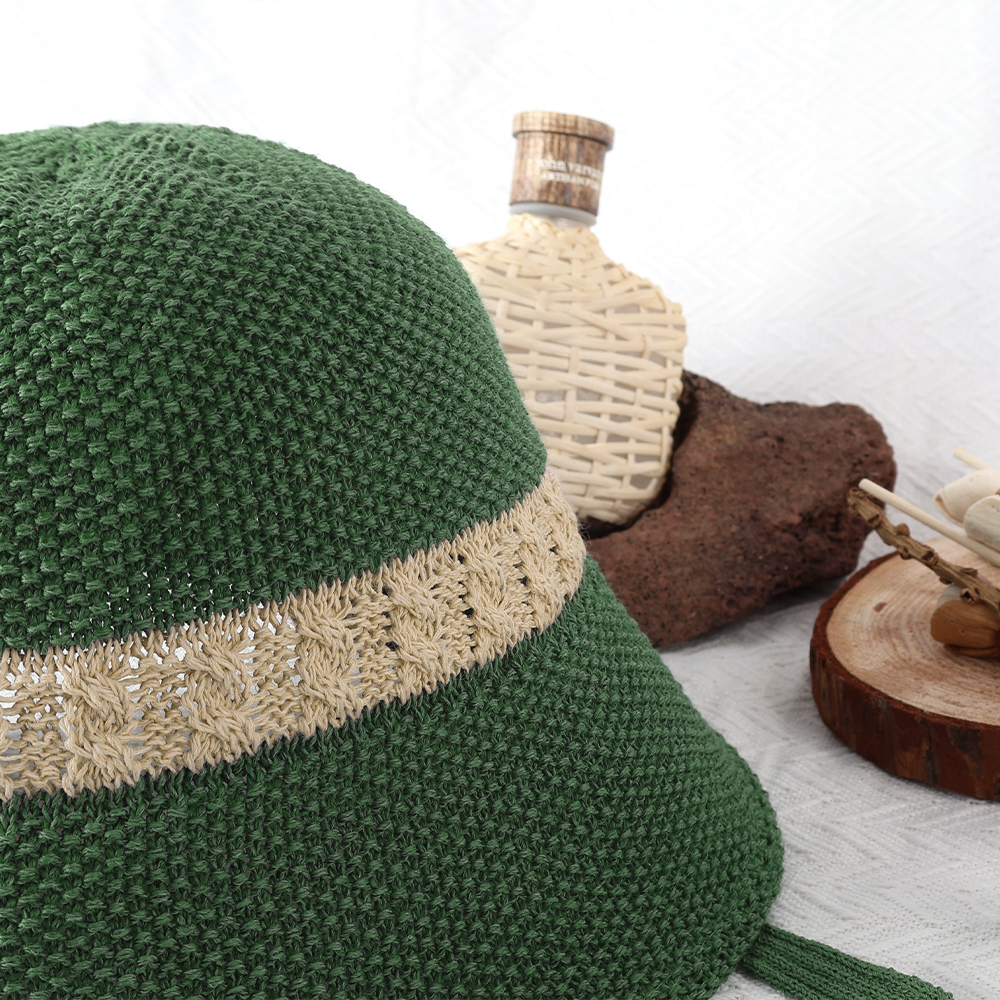 국내제작 시원한 여름 턱 끈 벙거지모자 뜨개 니트 지사모자 여성 버킷햇