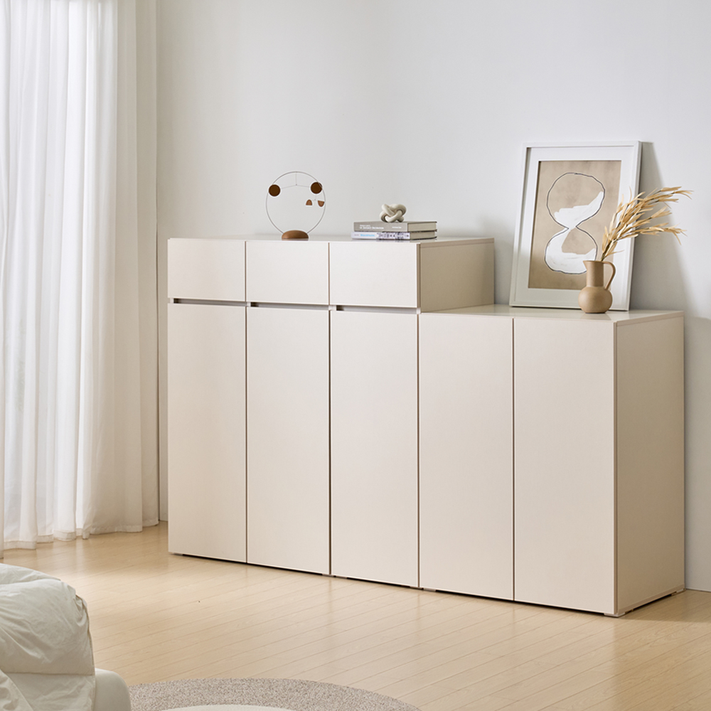 [와이드형] 조아 수납장 모듈 다용도 거실 베란다 (더 높은/서랍형 800), 4단, 크림화이트