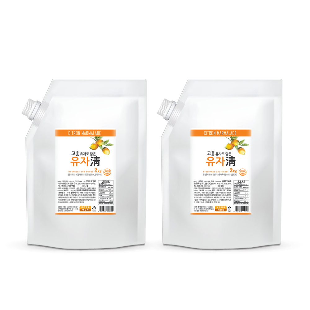 전남 고흥 유자청 유자차 농축액 엑기스 청 음료 베이스 파우치 2kg 2개 - 상품 이미지