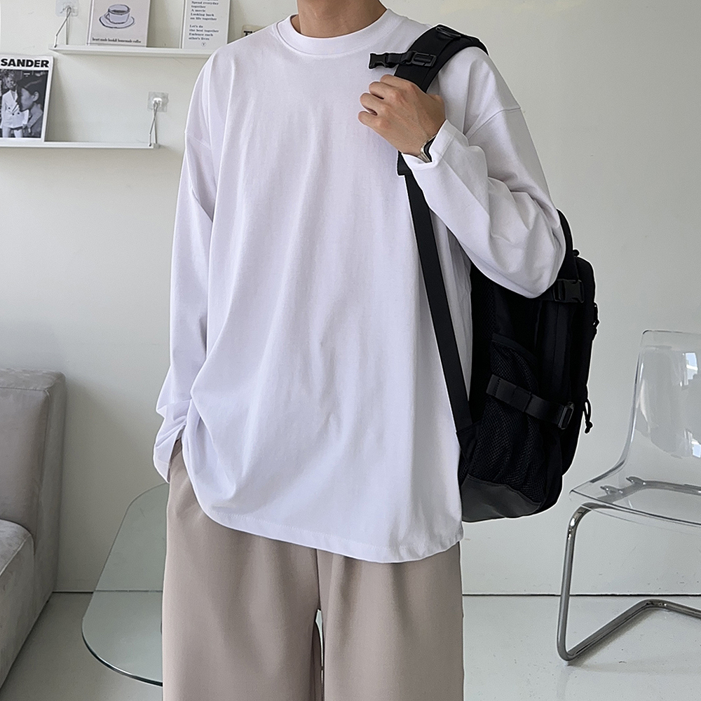 비침없는 무지 흰티 오버핏 이너 수피마 티셔츠 남자 긴팔티 - 상세 이미지 2