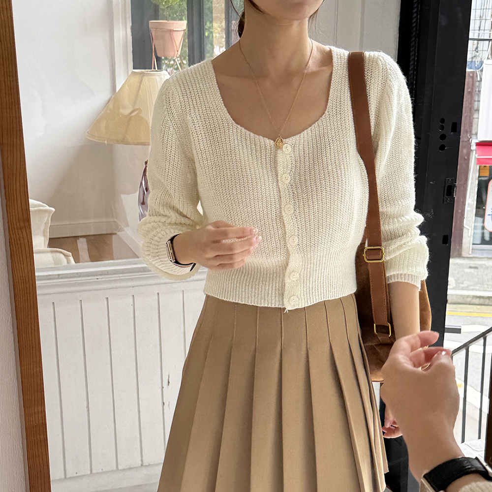 부드러운 골지 크롭 가디건 숏 스퀘어넥 여자 가디건 봄 여성 니트 가을 가디건