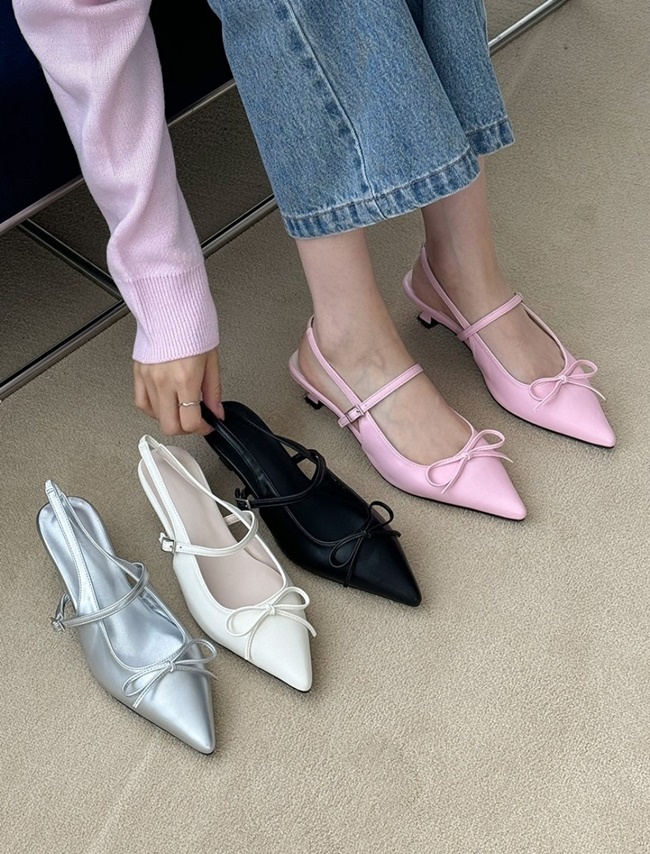 가죽 리본 메리제인 스트랩 슬링백힐 여성 펌프스구두