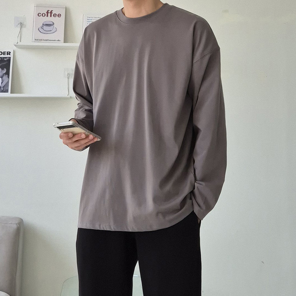 비침없는 무지 흰티 오버핏 이너 수피마 티셔츠 남자 긴팔티 - 상품 이미지
