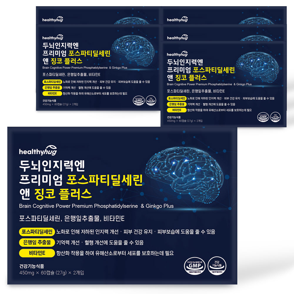 헬씨허그 두뇌인지력엔 프리미엄 포스파티딜세린 앤 징코플러스 120캡슐, 6개
