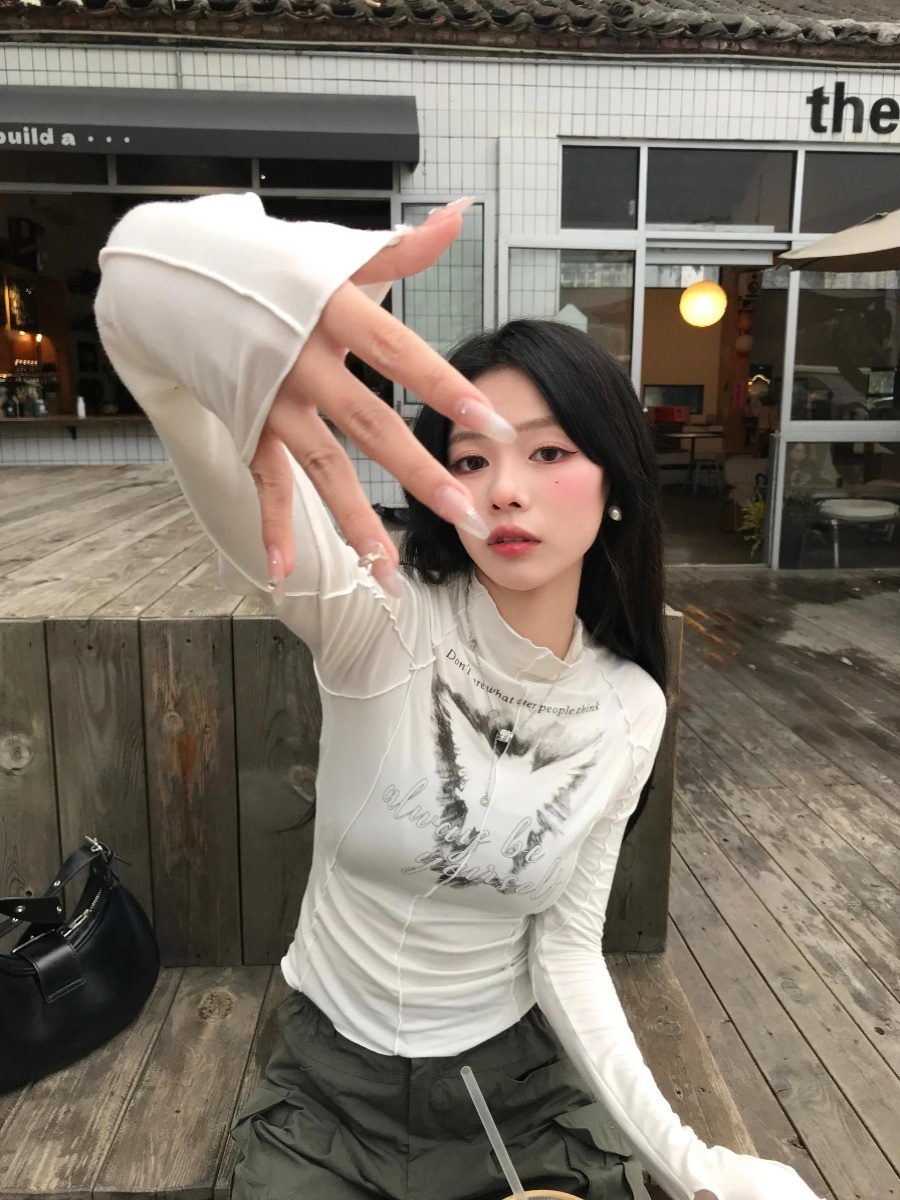아이브 장원영 티셔츠 긴팔 공항패션 y2k 슬림핏 의상 옷 패션 - 상세 이미지 4