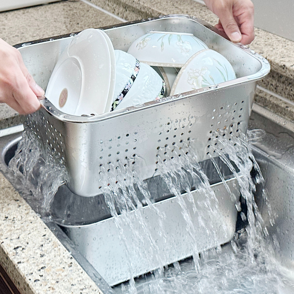 올지 물빠짐 설거지통 2단세트 스텐 11L 대형 통 불림 사각 싱크대 주방 스테인레스