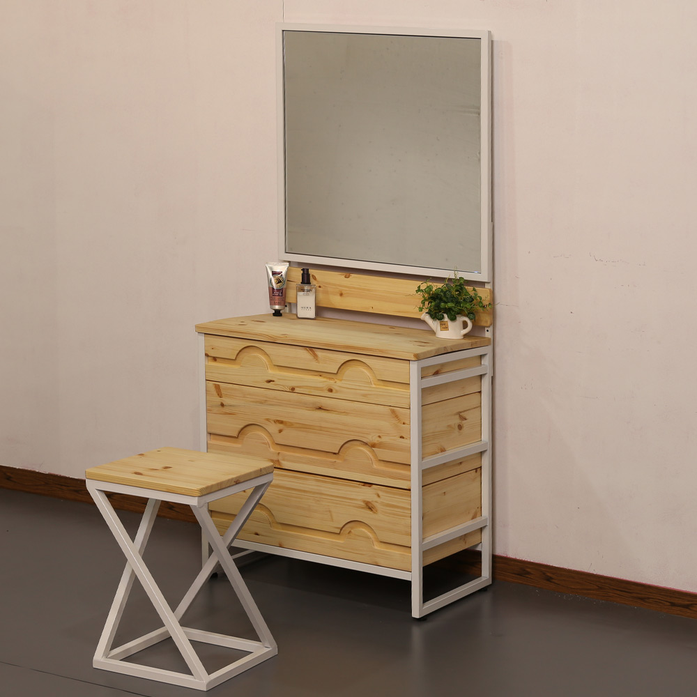 D506 레드파인 원목 엔틱 철제 3단650 서랍장 - 상품 이미지