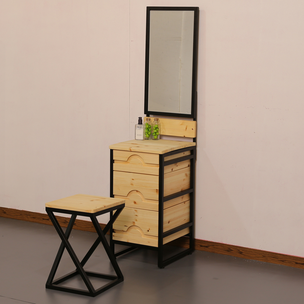 D506 레드파인 원목 엔틱 철제 3단350 서랍장 - 상품 이미지