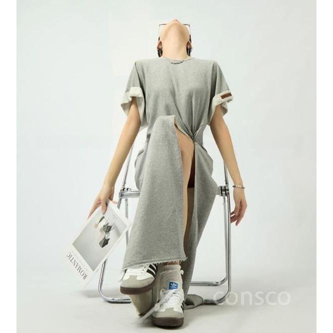 저지 롱 원피스 슬릿 오리지널 랩원피스 S - 상품 이미지