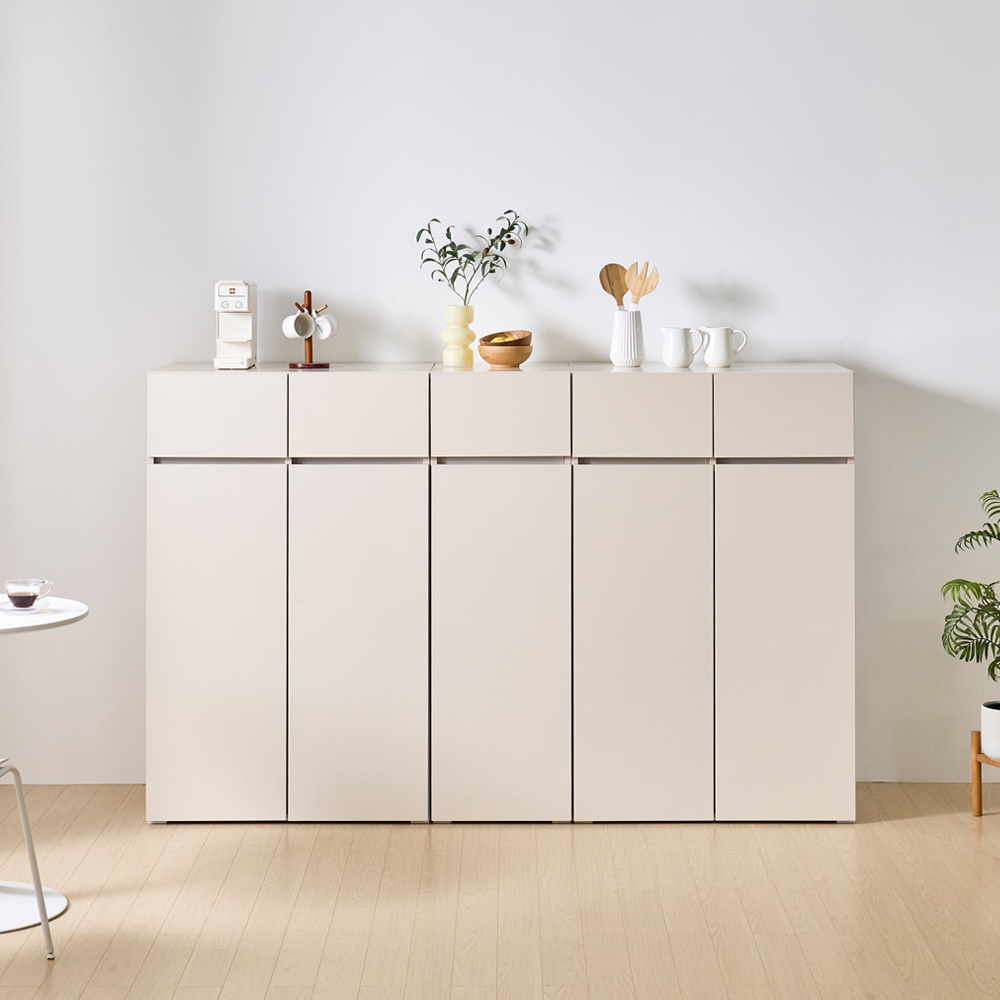 [와이드형] 조아 수납장 모듈 다용도 거실 베란다 (더 높은/서랍형 800), 4단, 크림화이트