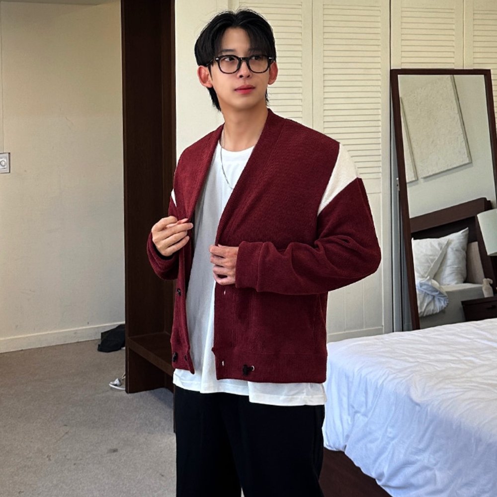 남자 나오 봄 가을 바시티 스트링 크롭 가디건 이미지 8