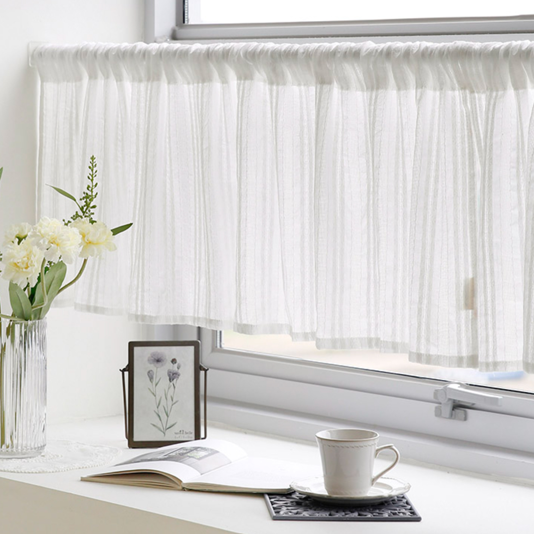 프렌치 소프트 워싱 빈티지 자수 현관 중문 창문 주방 선반 문 가리개 가림막 바란스 커튼 138x40cm